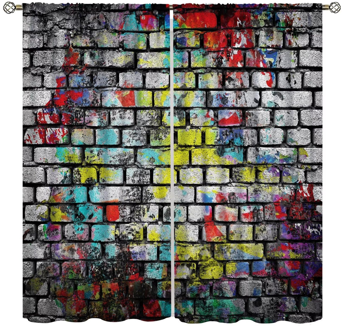 ICMOLYYENLO Vintage Stone Brick Wall Curtains Rustic Marble Geometric Rock Farmhouse Blackout Curtains for Bedroom Living Room Privacy Insulation Curtains 42x44 Inch