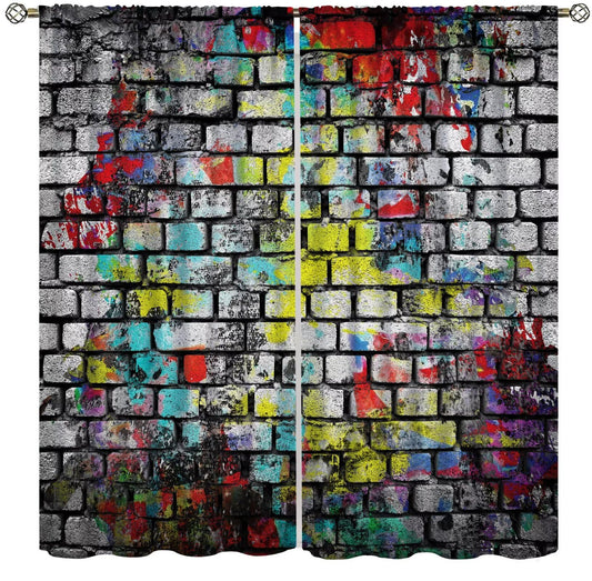 ICMOLYYENLO Vintage Stone Brick Wall Curtains Rustic Marble Geometric Rock Farmhouse Blackout Curtains for Bedroom Living Room Privacy Insulation Curtains 42x44 Inch