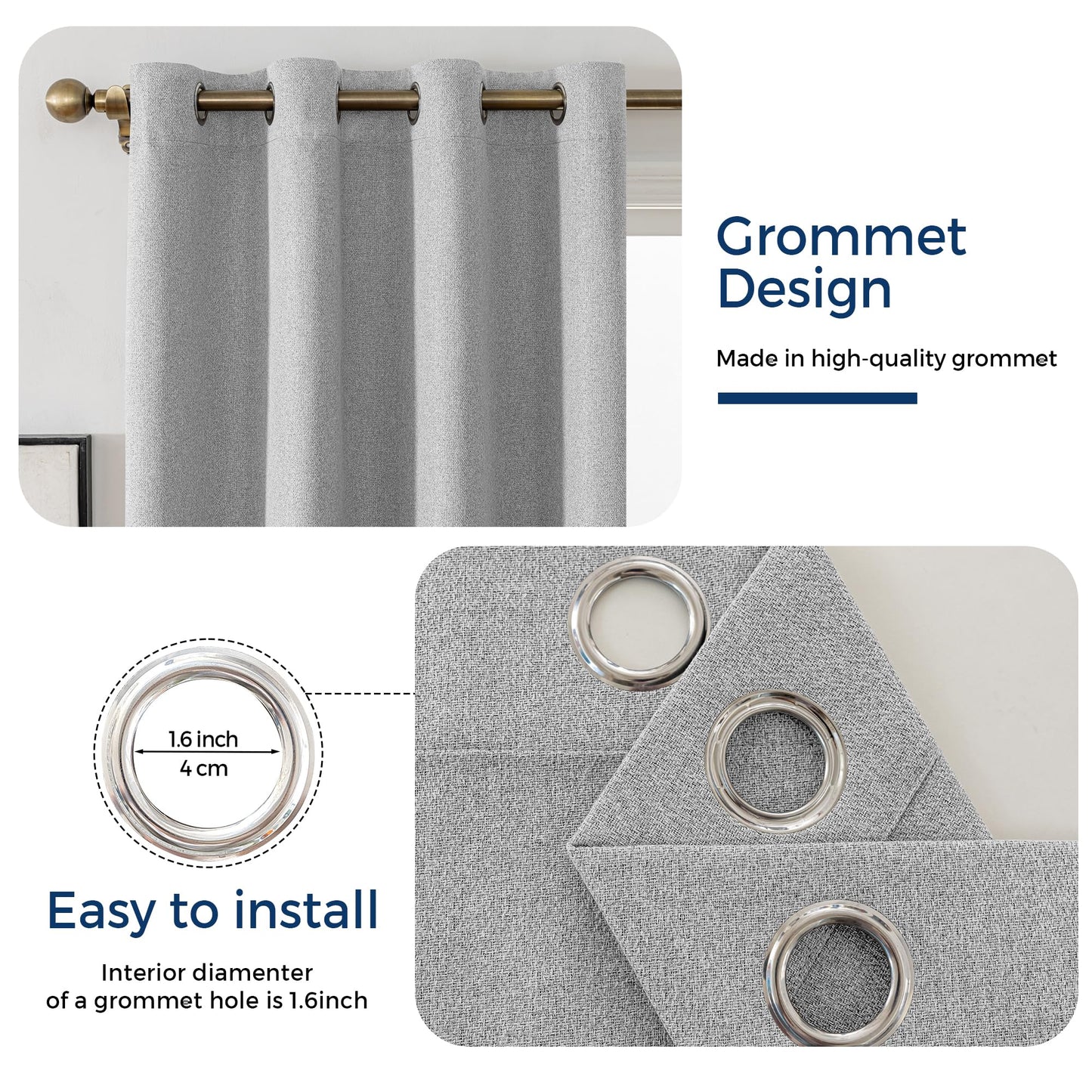 Sinotalent 100% Blackout Curtains for Bedroom Living Room 63 Inches Long 2 Panels, Linen Textured Grommet Room Darkening Curtain, Thermal Insulation Light Blocking Drapes. (Grey, 35”W x 63”L)