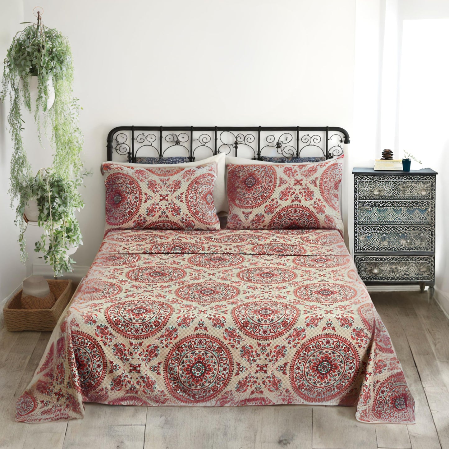 Tache 3pc Bohemian Boho Chic Medallion Mandala Paisley Boteh Flat Sheet, Queen