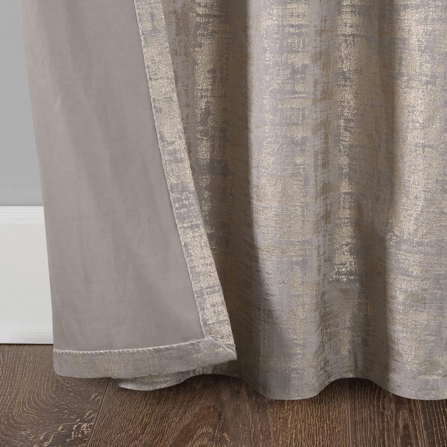 always4u Champagne Soft Velvet Curtains 84 Inch Length Luxury Bedroom Curtains Gold Foil Print Window Treatments for Living Room Bedroom Set of 2