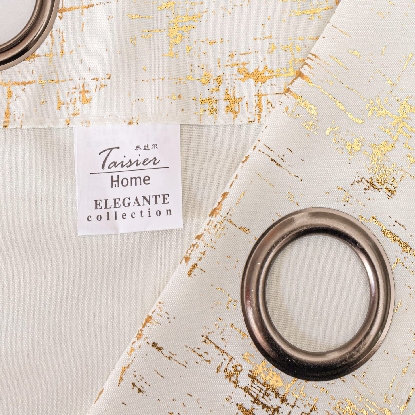 Taisier Home Gold Foil Print Linen Textured Curtains Geometric Dots Pattern Design Curtains for Nursery Toy Room Thermal Insulated Window Treatment 2 Panels 63" L,Off White and Gold Drapes Print