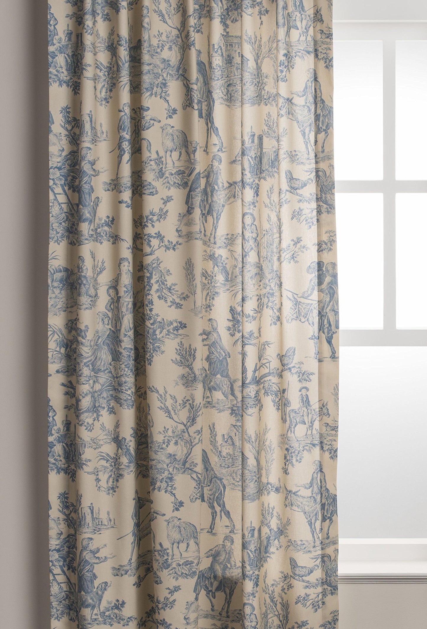 Maison d' Hermine Curtains for Living Room 100% Cotton 96 inch Length One Panel Light Filtering Toile Curtains for Bedroom Windows with Rod and Loop Pockets Drapes (The Miller Blue, 50" W x 96" L)
