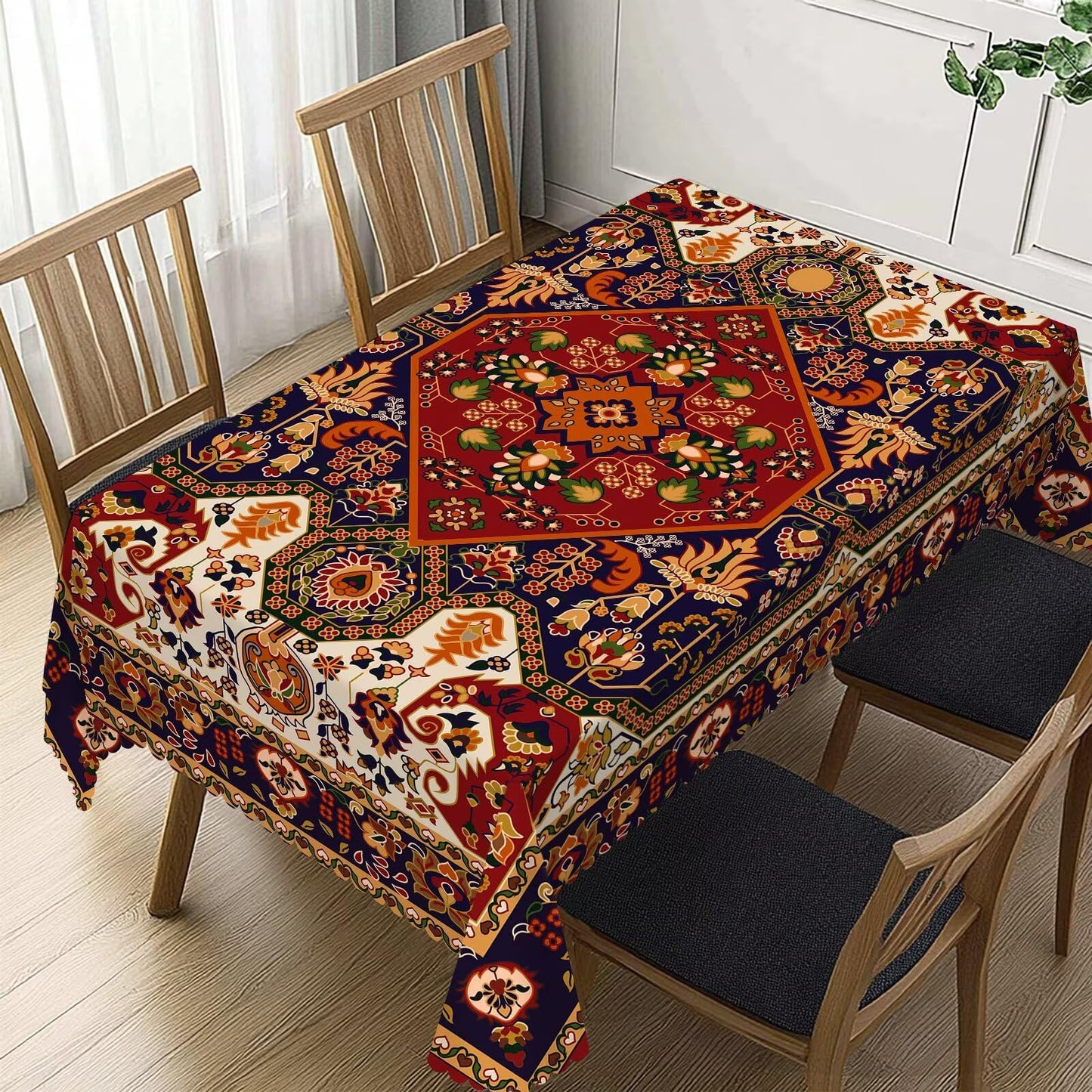 DANSICUINI Persian Carpet Design Rectangle Tablecloth Tribal Texture Table Cloth Boho Rust Rectangular Tablecloth Table Cover for Dining Kitchen Party 54 x 72 Inch