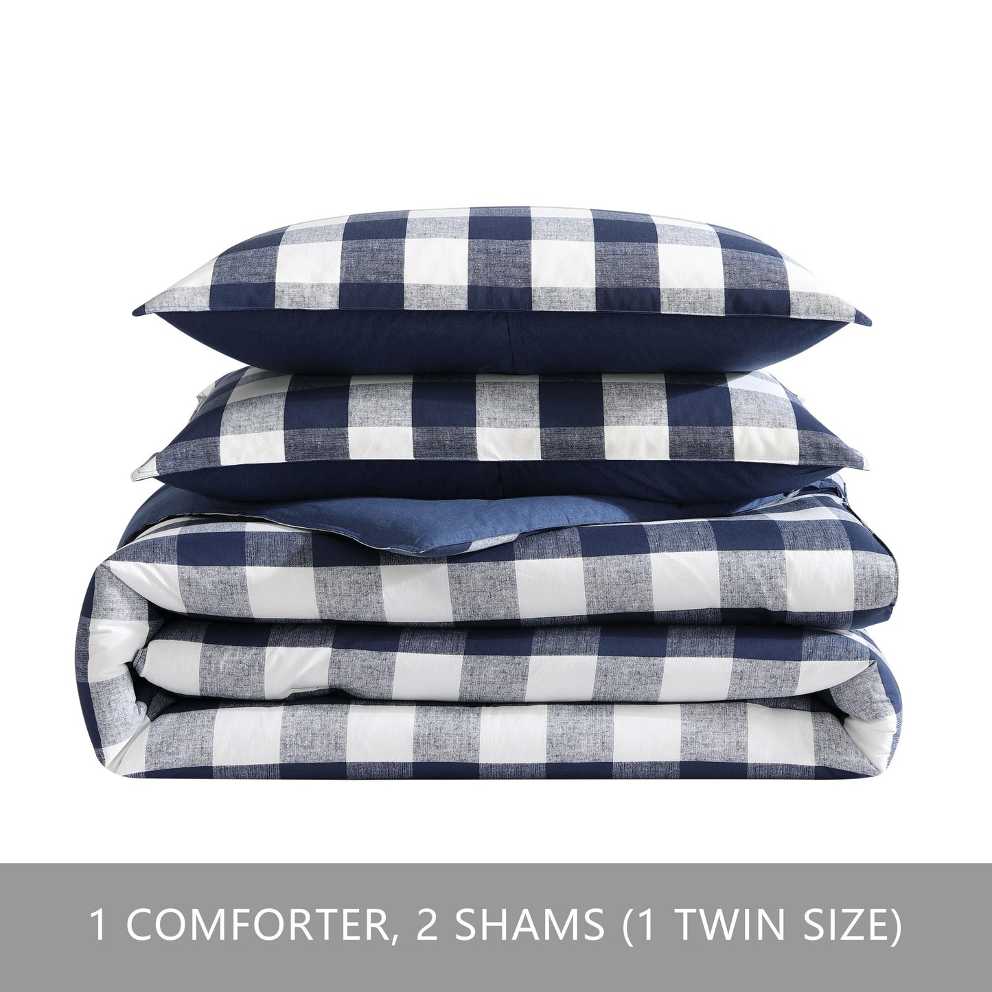 Eddie Bauer - Queen Comforter Set with Shams, Cotton Reversible Bedding, Medium Weight All-Season, Lakehouse Plaid Blue