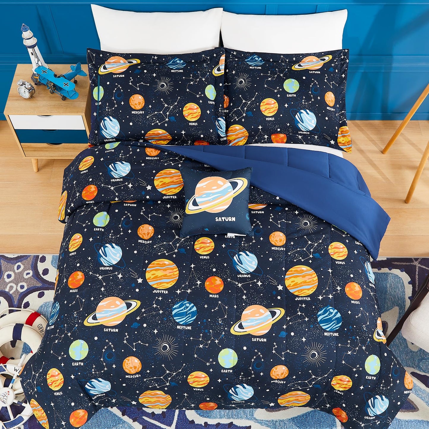 Wink Deer Twin Comforter Set for Boys-3 Pieces Space Glow in the Dark Twin Bedding Sets for Kids,1 Comforter,1 Sham and 1 Decor Pillow
