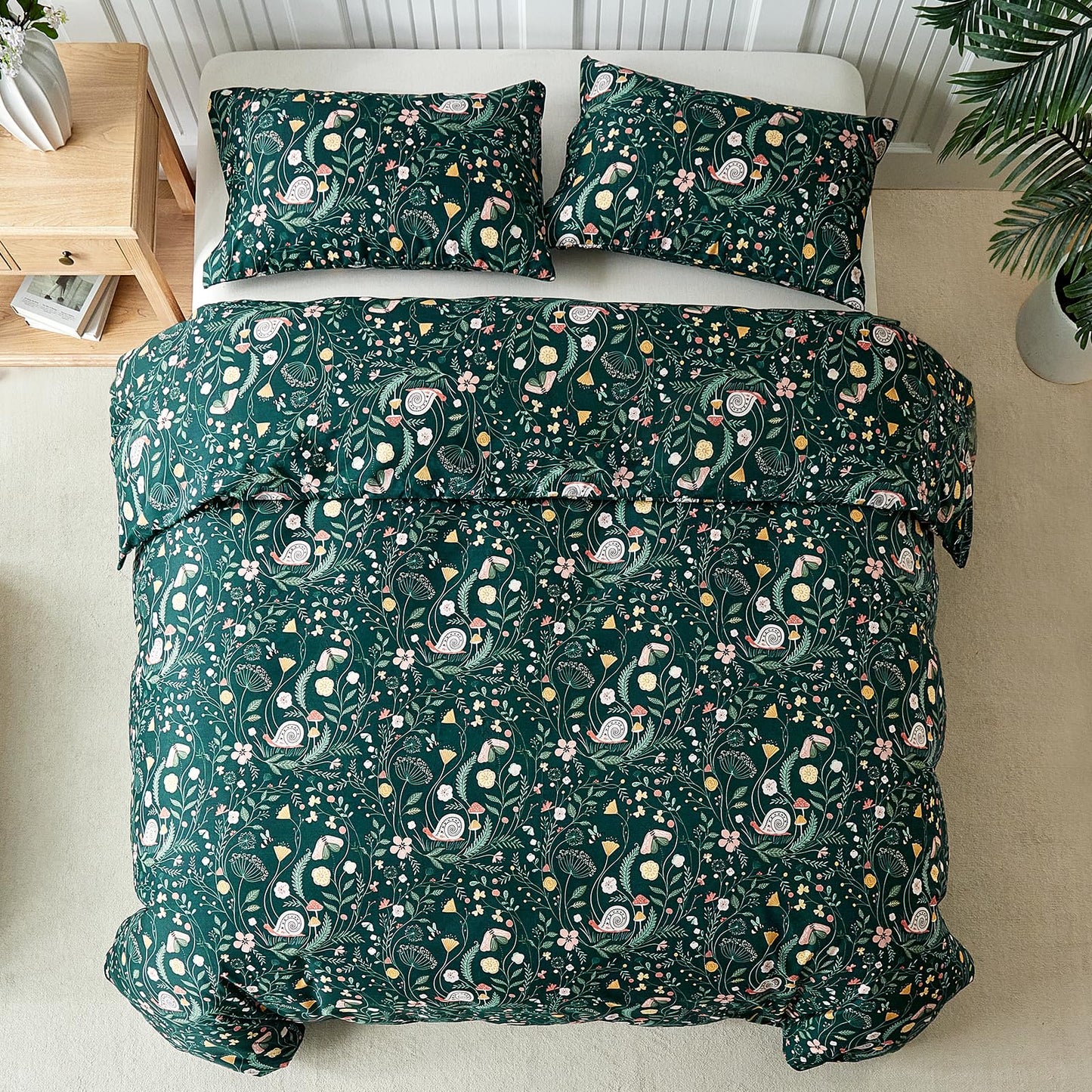 Lekesky King Size Reversible Duvet Cover, Duvet Cover King Size 3 Piece Insect World Microfiber Botanical Bedding Set with Zipper Closure 8 Corner Ties