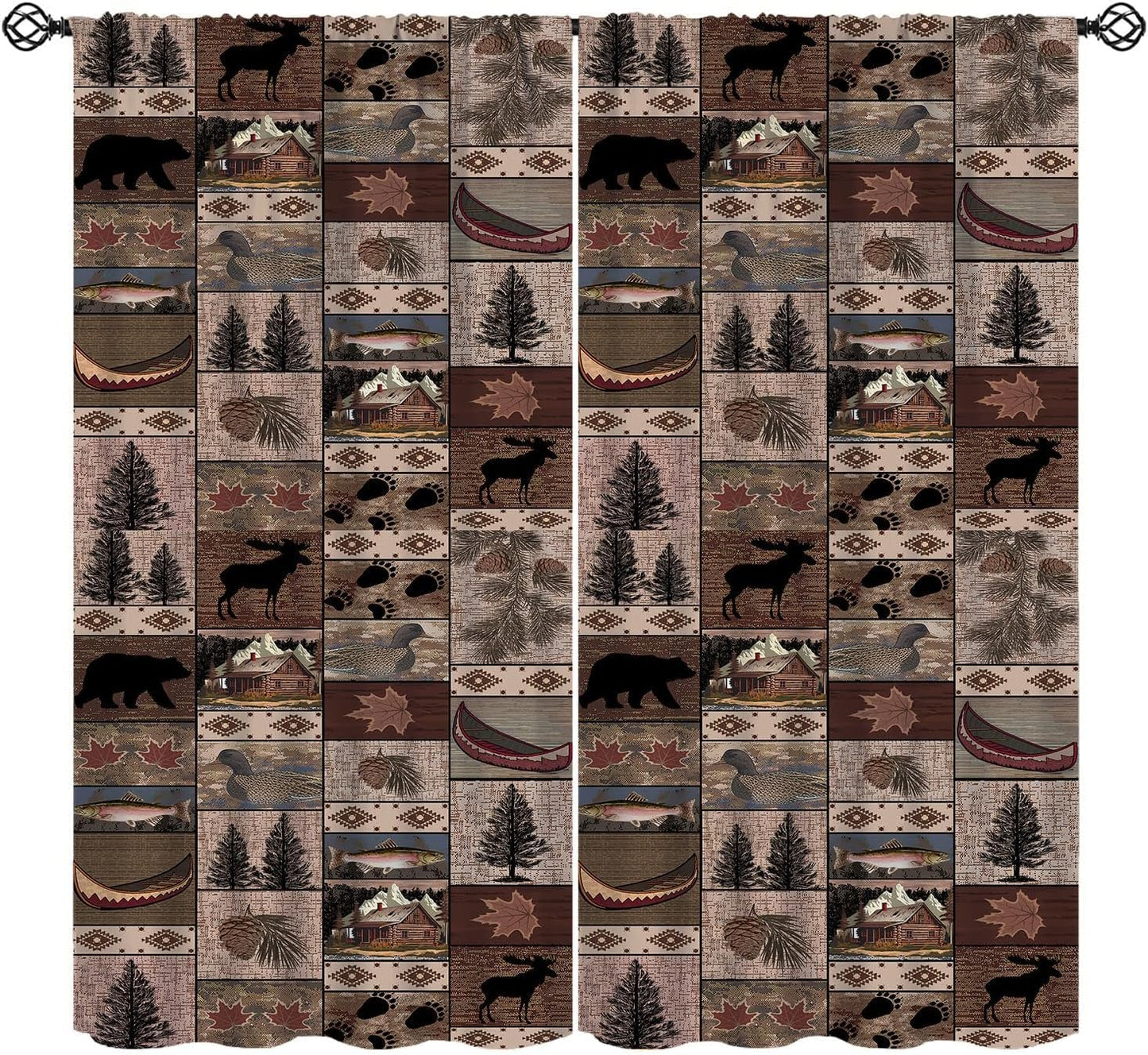 SHElifestyle Rustic Moose Deer Curtains, Retro Rustic Cabin Cottage Elk Pine Lodge Country Style Farmhouse Blackout Windows Door Curtain for Bedroom Living Room 42x45in