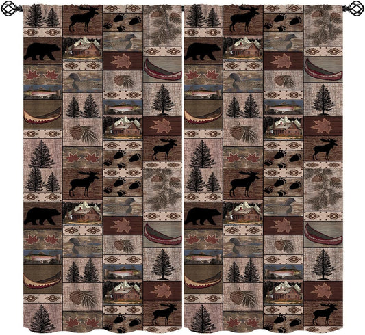 SHElifestyle Rustic Moose Deer Curtains, Retro Rustic Cabin Cottage Elk Pine Lodge Country Style Farmhouse Blackout Windows Door Curtain for Bedroom Living Room 42x45in