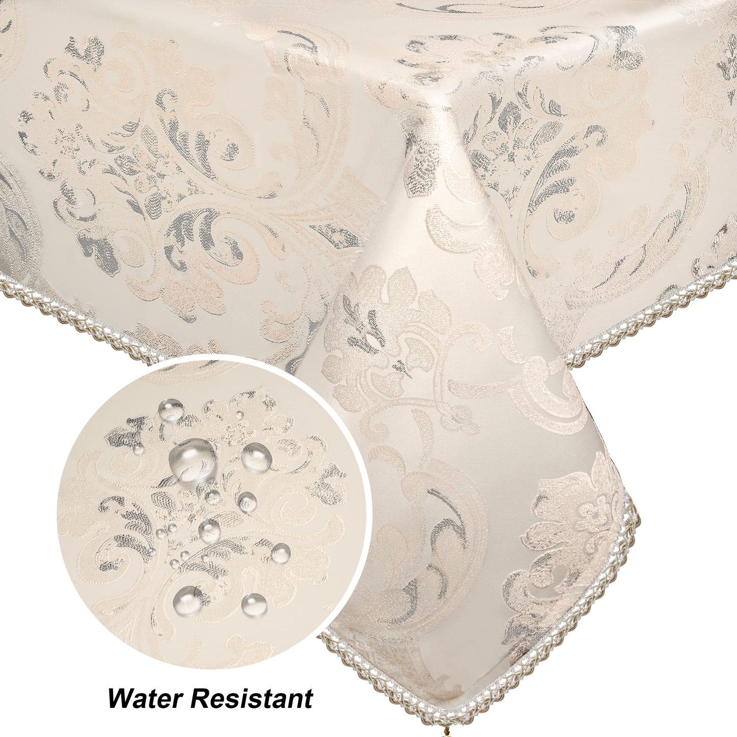 Loom and Mill Luxury Tablecloth 60 x 120 Inches, Elegant Classic Jacquard Rectangle Table Cover with Handmade Tassels for Dining Room Banquet Decorations(Light Apricot, 60"x120")