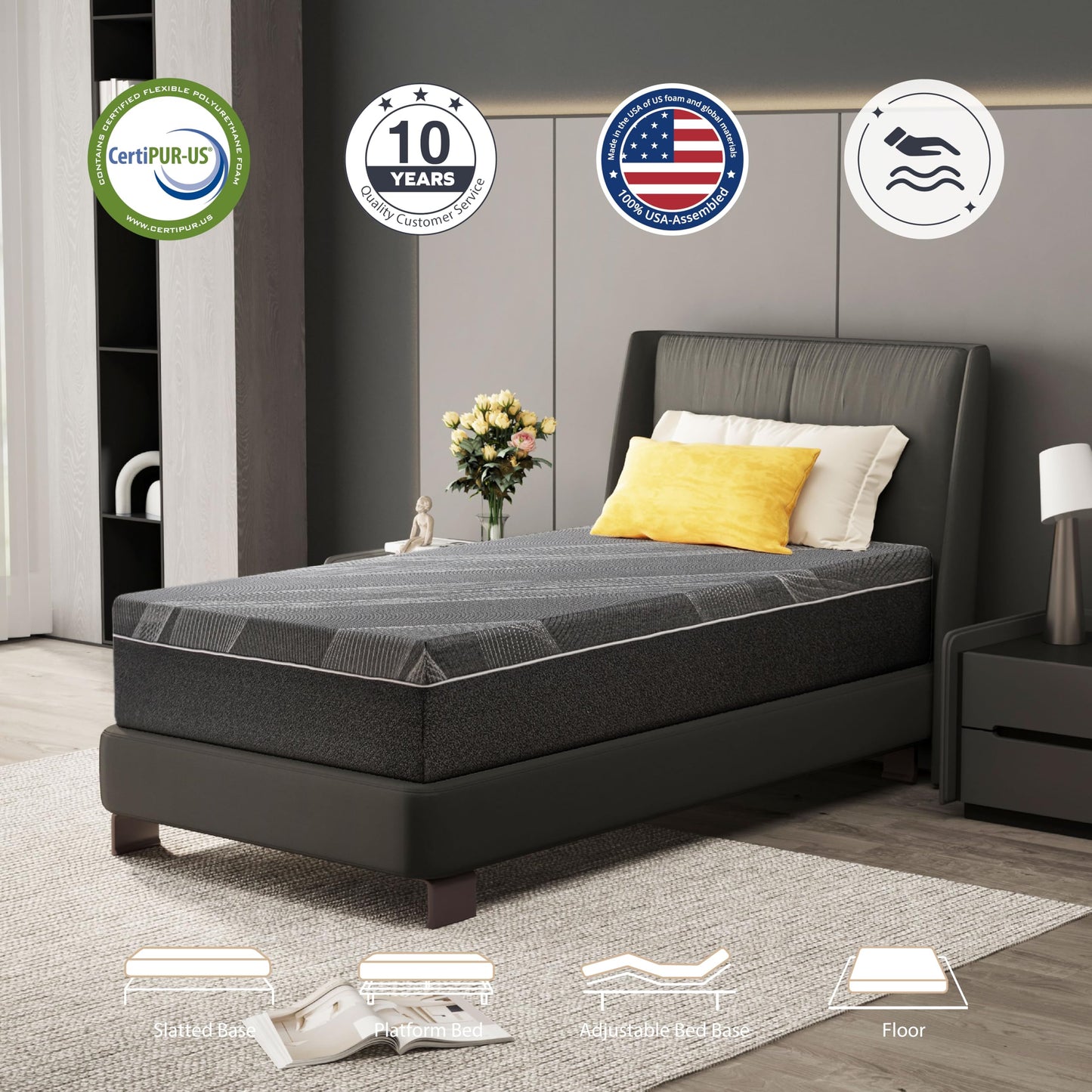 Dyonery Twin XL Size Mattress, 12 Inch Gel Memory Foam, Cooling & Back Pain Relief, Fiberglass Free, CertiPUR-US Certified, Foam Made in USA, Medium