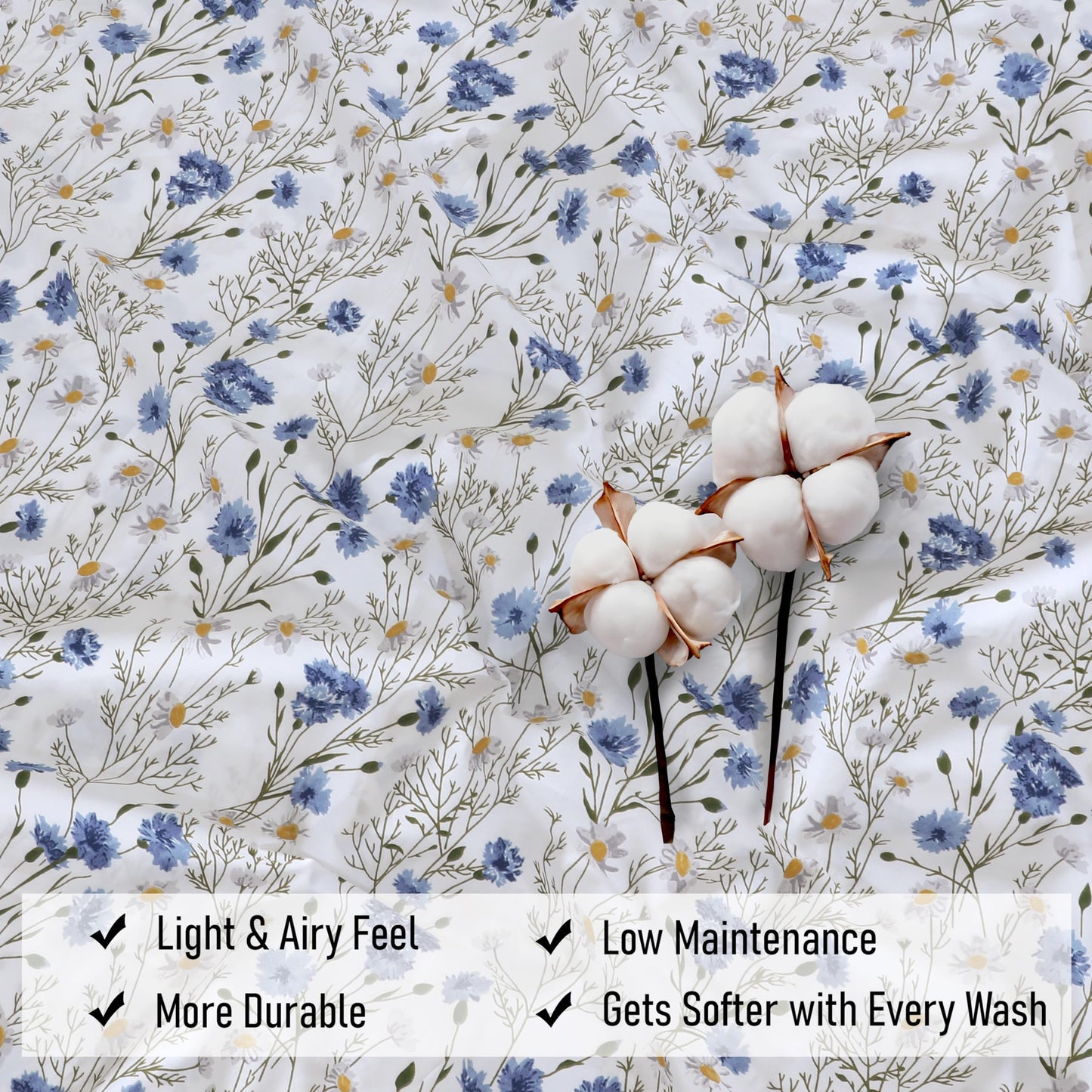 RUVANTI 100% Cotton Percale Sheets Full Size, Sweet Pea