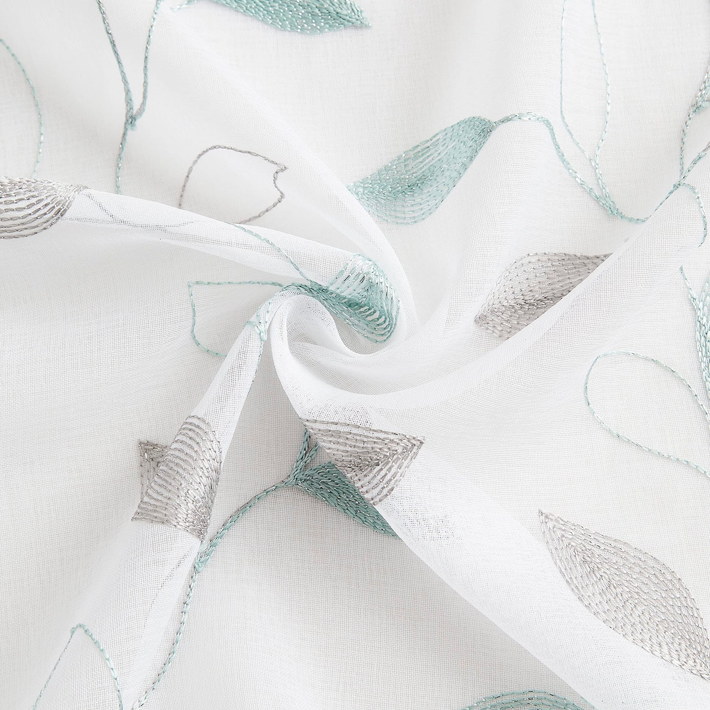 Bujasso Embroidered Leaf Sheer Curtains Floral Farmhouse Light Filtering Window Panels Botanical Patterned Drapes for Living Room Bedroom Grommet Top, Gray Teal 38" Wx84 Lx2