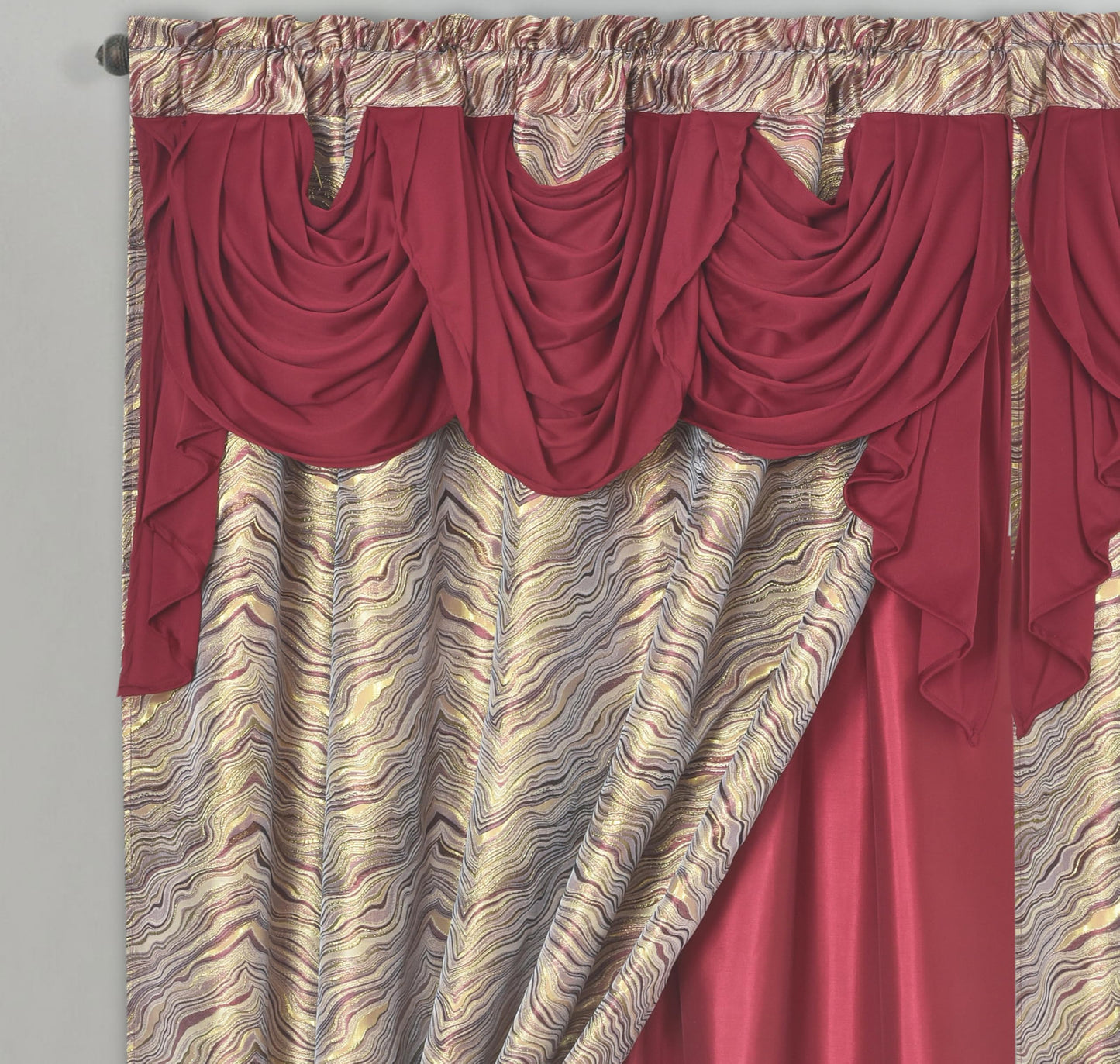 GOHD Marble Marvel Jacquard Window Curtains,with Attached Fancy Valance and Taffeta Backing,54" x 90" with 18" Valance,Elegant Textured Window Drapes for Living Room & Bedroom 100% Polyester(Burgundy)