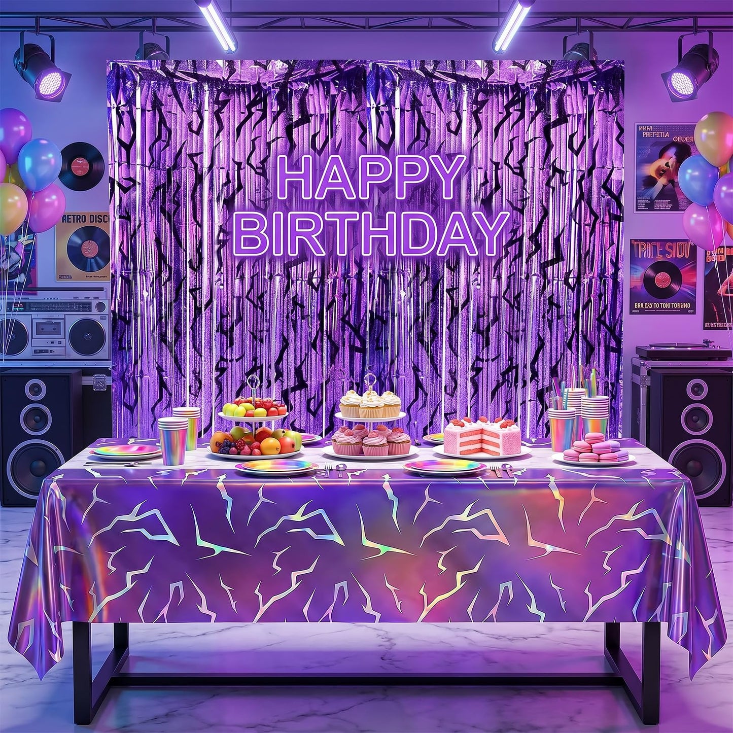 Fufuddz 3 Pack Rumi Birthday Decor Kpop Pink Tablecloth and Purple Plastic Tablecloth, 54"x108" PE Waterproof Tablecloth, Plastic Table Cloth Disposable, Ideal for 10th Birthday Decorations for Girls