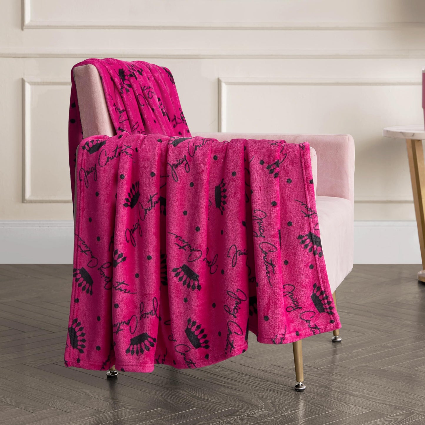 Juicy Couture Luxurious Throw Blanket for Couch - 50” x 70” Inches - Crown Royal Blanket - Plush & Cozy Throw Blanket - Decorative Blankets for Sofas, Throws for Chairs, and Beds – Hot Pink