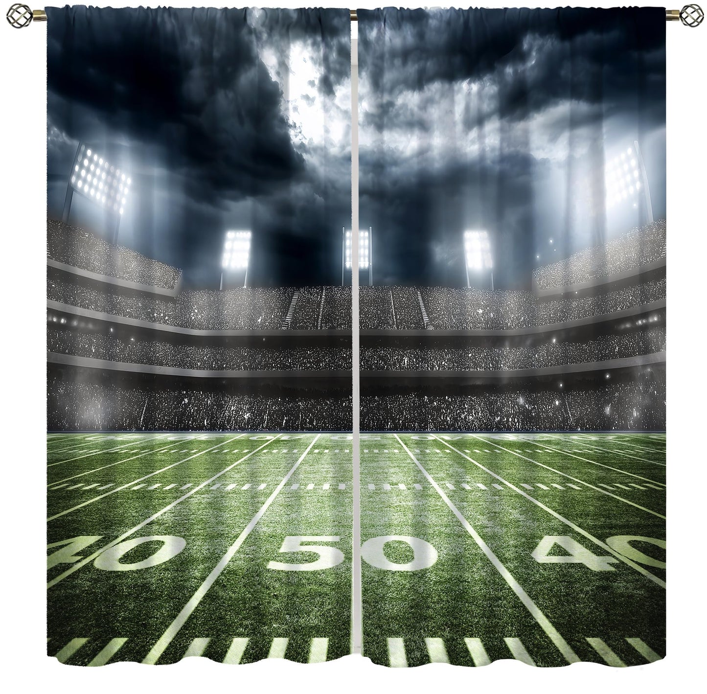 AAVEUP Boys Football Curtains,Sports American Sports Rugby Green Football Field Stadium Windows Treatments Rod Pocket Drapes for Kids Boys Teenager's Bedroom Living Room 42x45in（No Blackout）
