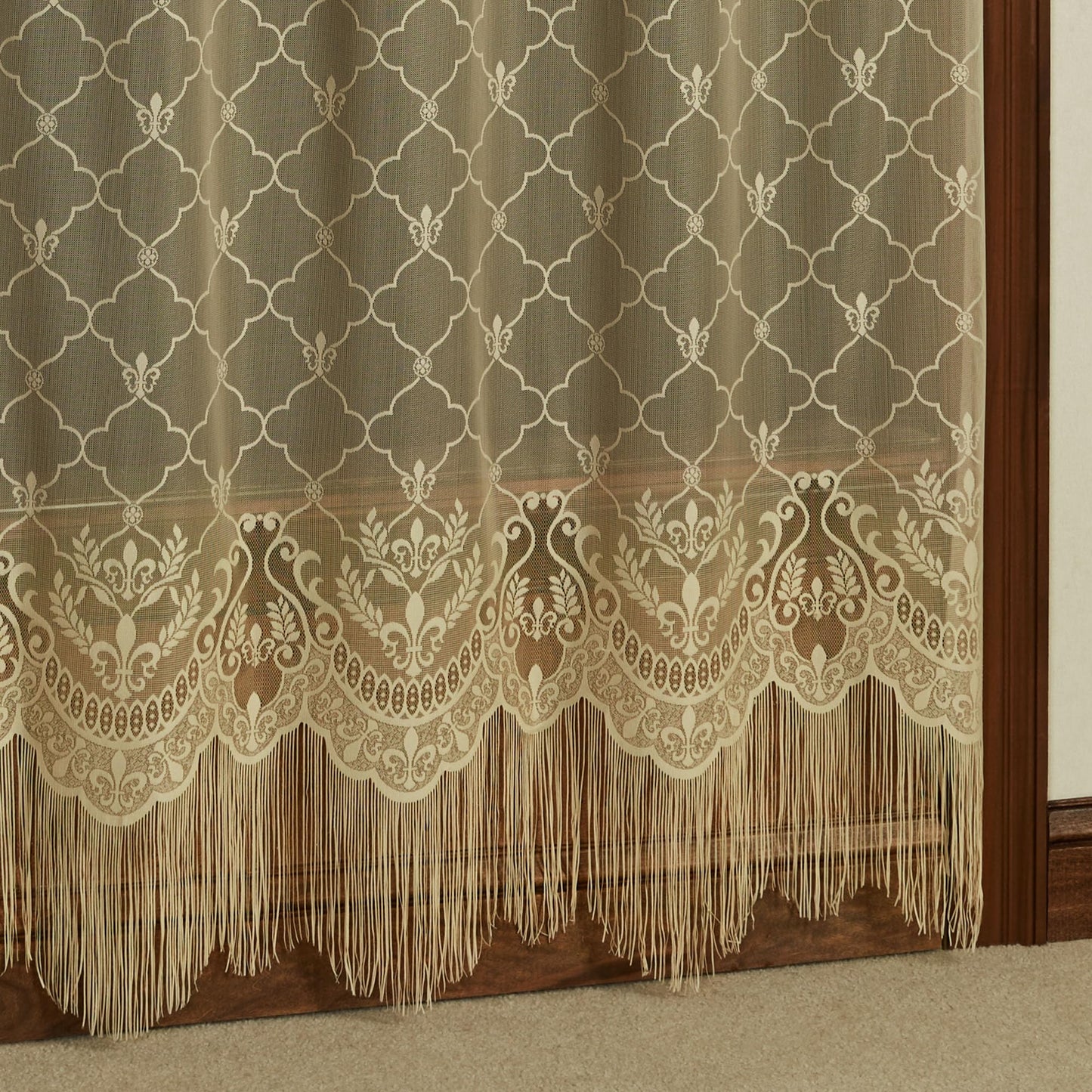 Touch of Class Victorian Fleur de Lis Lace Window Treatment Curtain Panel - Polyester - Antique Gold - European Style Panel for Bedroom Windows