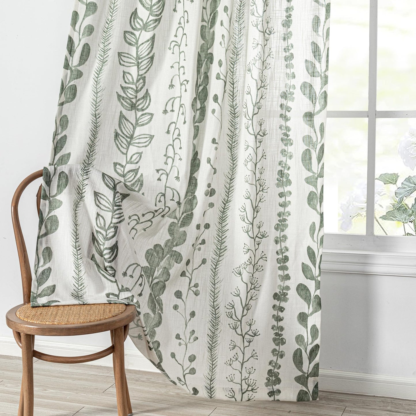 MEETSKY Sage Green Curtains 84 Inches Long 2 Panels Boho Curtains for Living Room Light Filtering Patterned Drapes for Bedroom Linen Style Back Tab Leaf Print Window Treatment, 50” Wide Each Panel
