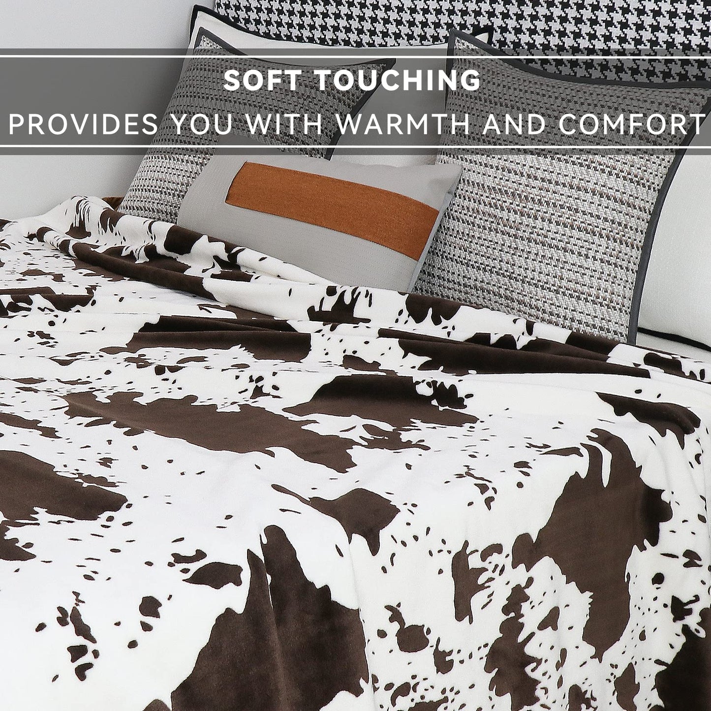 Cow Print Blanket for Couch Bed, Fuzzy Fleece Soft Blankets and Throws, Brown White Western Home Decor, All Season Cozy Birthday Gifts for Cow Lovers Women Men Girls Boys, 50x60 Inches