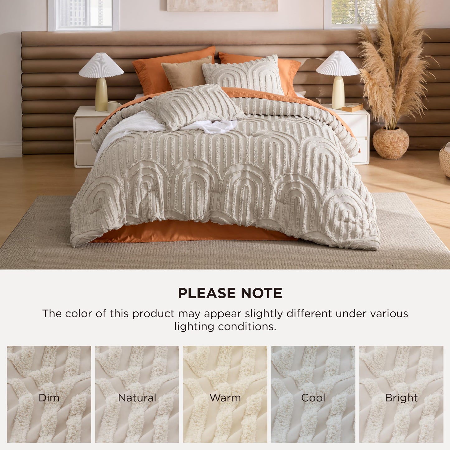Bedsure Boho Tufted Beige Comforter King Size, GentleSoft™ 3 Pieces Boho Farmhouse-Style Decor Bedding, Arch Bedding for All Seasons, 1 Bed Comforter, 2 Pillow Shams, 104x90 Inches
