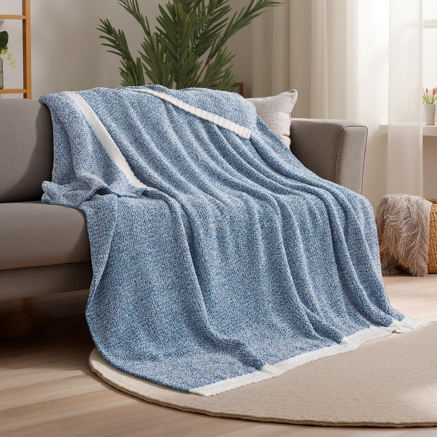 Joiedomi Twin Blanket for Couch Bed Sofa, Blue Knitted Blankets Gifts for Women Mom Girls, Cozy Cute Soft Throw Home Room Decor Aesthetic for Women Mothers Birthday Gifts 60x80 Inches