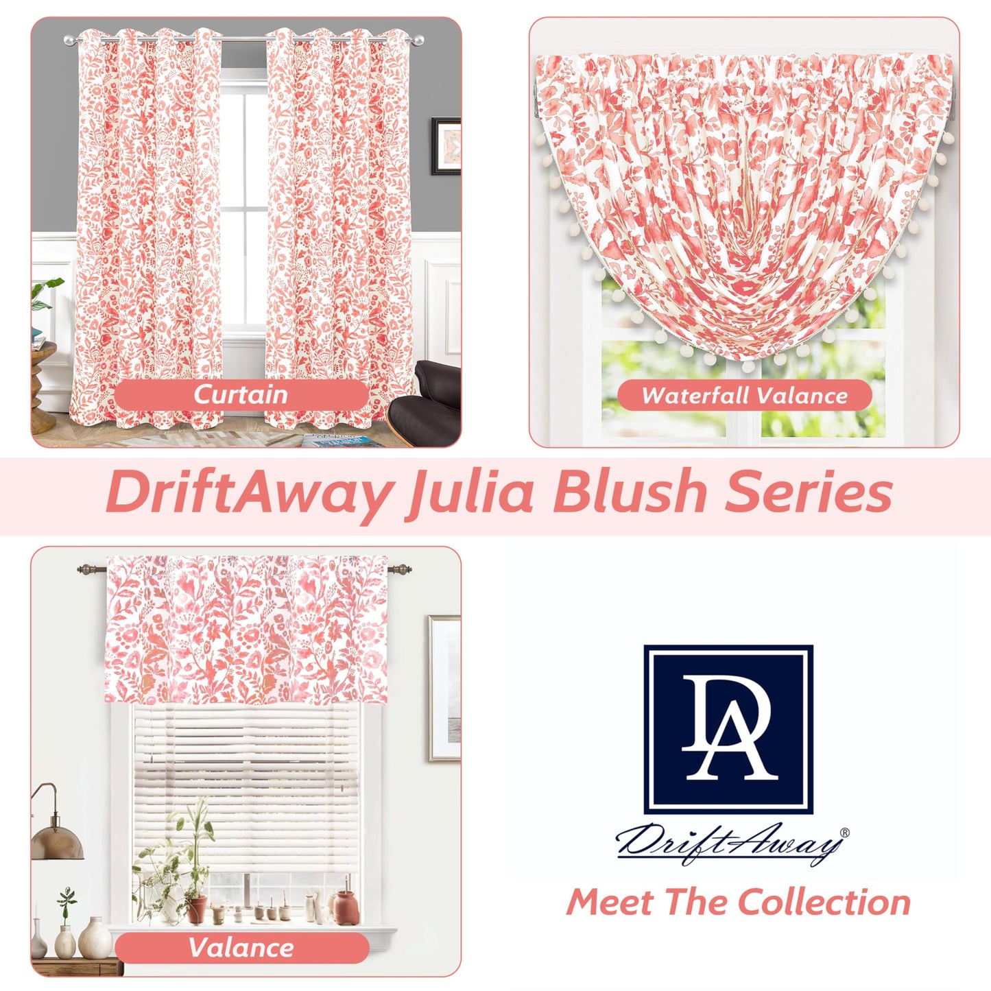 DriftAway Julia Blackout Curtains for Bedroom Blush Floral Watercolor Pattern Double Layer Thermal Insulated Sound Reducing Room Darkening Drapes for Living Room Grommet 2 Panels Each W52 x L84 Blush