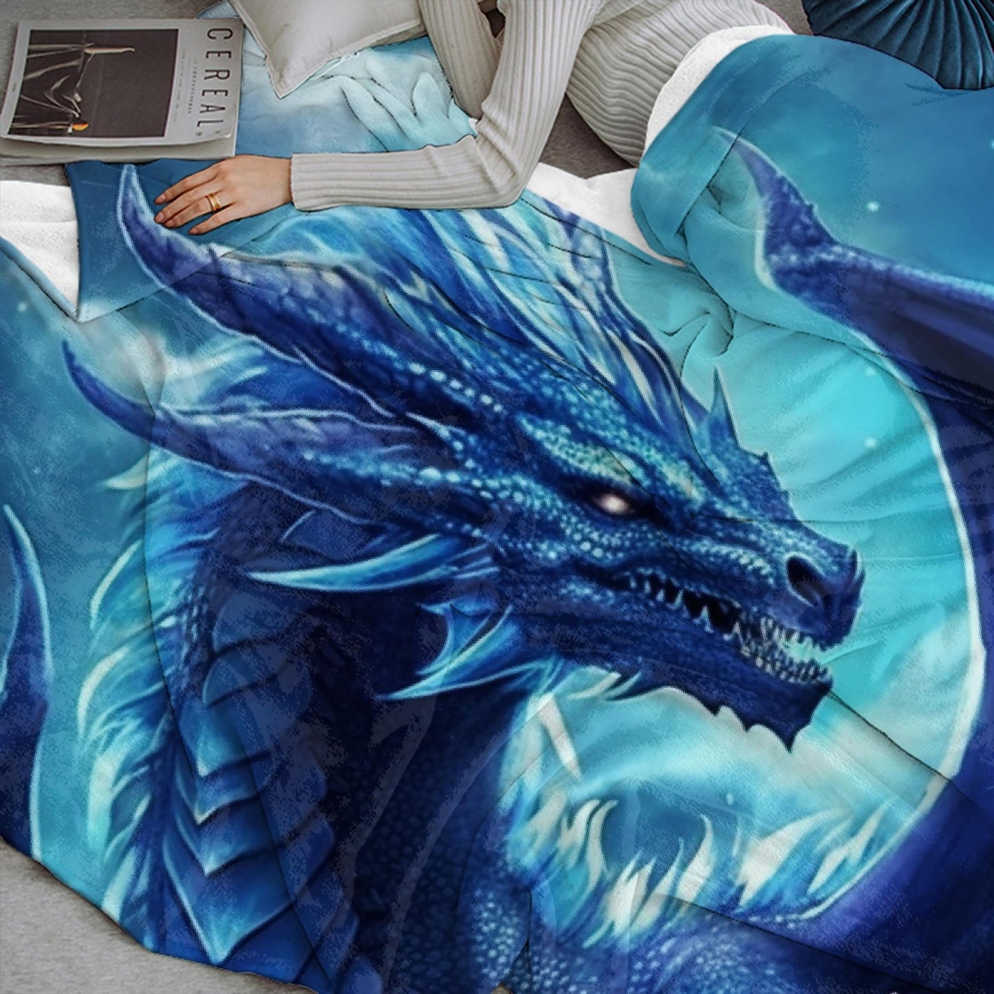 Blue Dragon Throw Blanket for Kids Dragons Lovers Boys Girls Under 15 Adults Woman Men - Flannel Fuzzy Soft Dragon Print Merchandise Lap Blanket Sheets Gifts - 50"X40" Decor for Living Room Sofa Couch