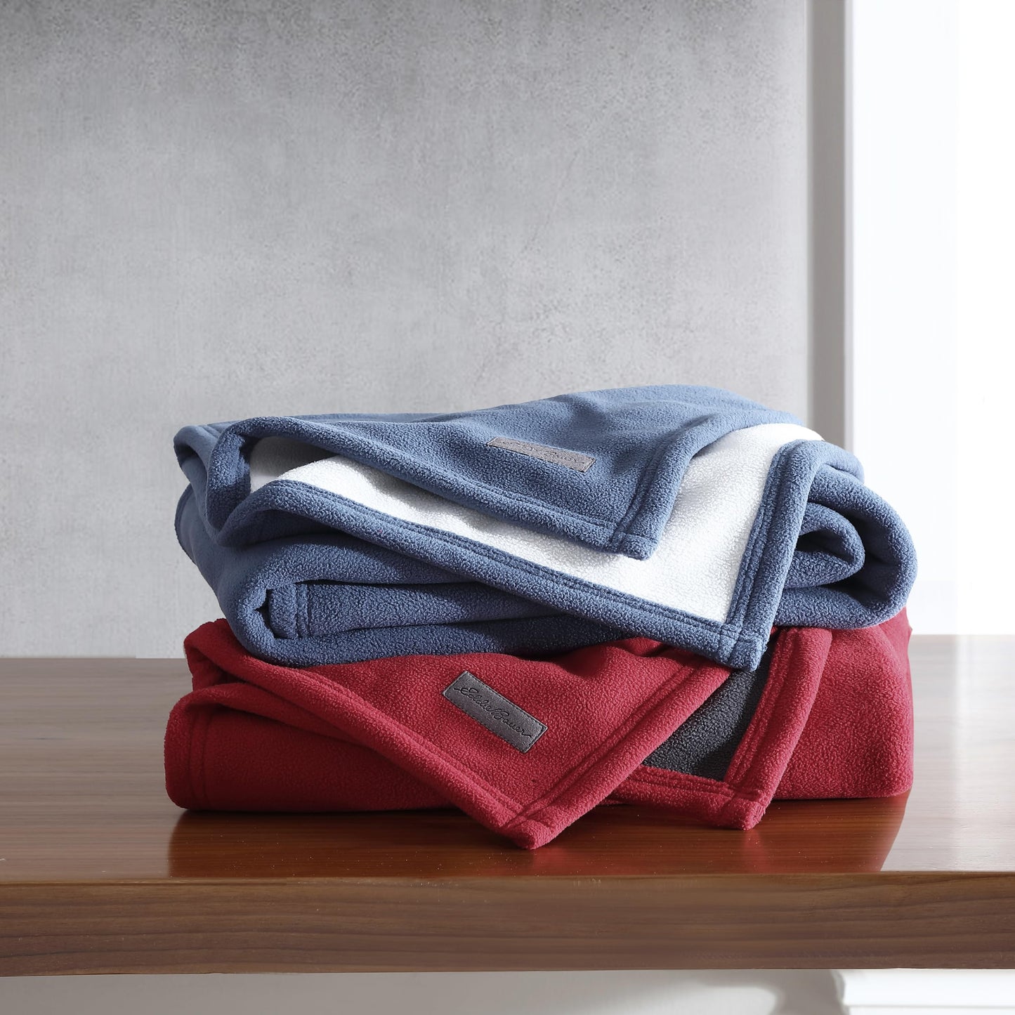 Eddie Bauer - Throw Blanket, Solid Reversible Fleece Bedding, Soft & Cozy, Perfect Home Decor for Bed & Couch (Red/Dark Smoke, Throw)