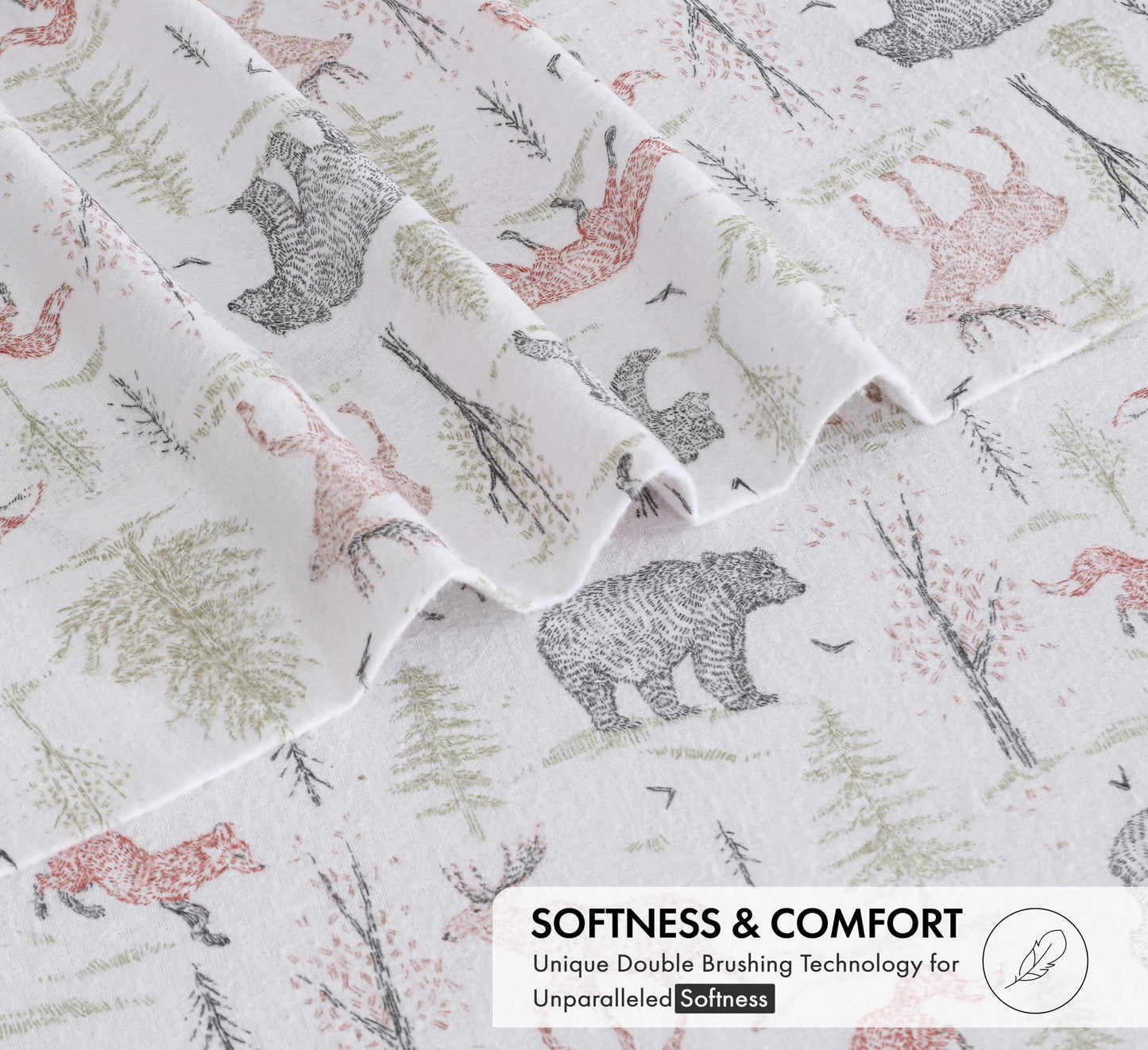 RUVANTI Flannel Sheets Queen Size - 100% Cotton Double Brushed Bed Sheets, Deep Pockets 16 Inches Queen Sheet Set, All Seasons Breathable & Extra Soft - Warm & Cozy, 4 Piece, Wildwood Tapestry