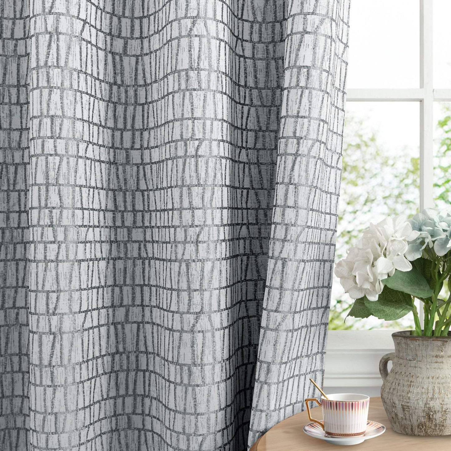 Grey and White Curtains 84 Inches Long for Living Room 50% Blackout Room Darkening Geometric Plaid Pattern Buffalo Check Modern Farmhouse Curtains for Bedroom 84 Inch Length 2 Panels Set Light Gray