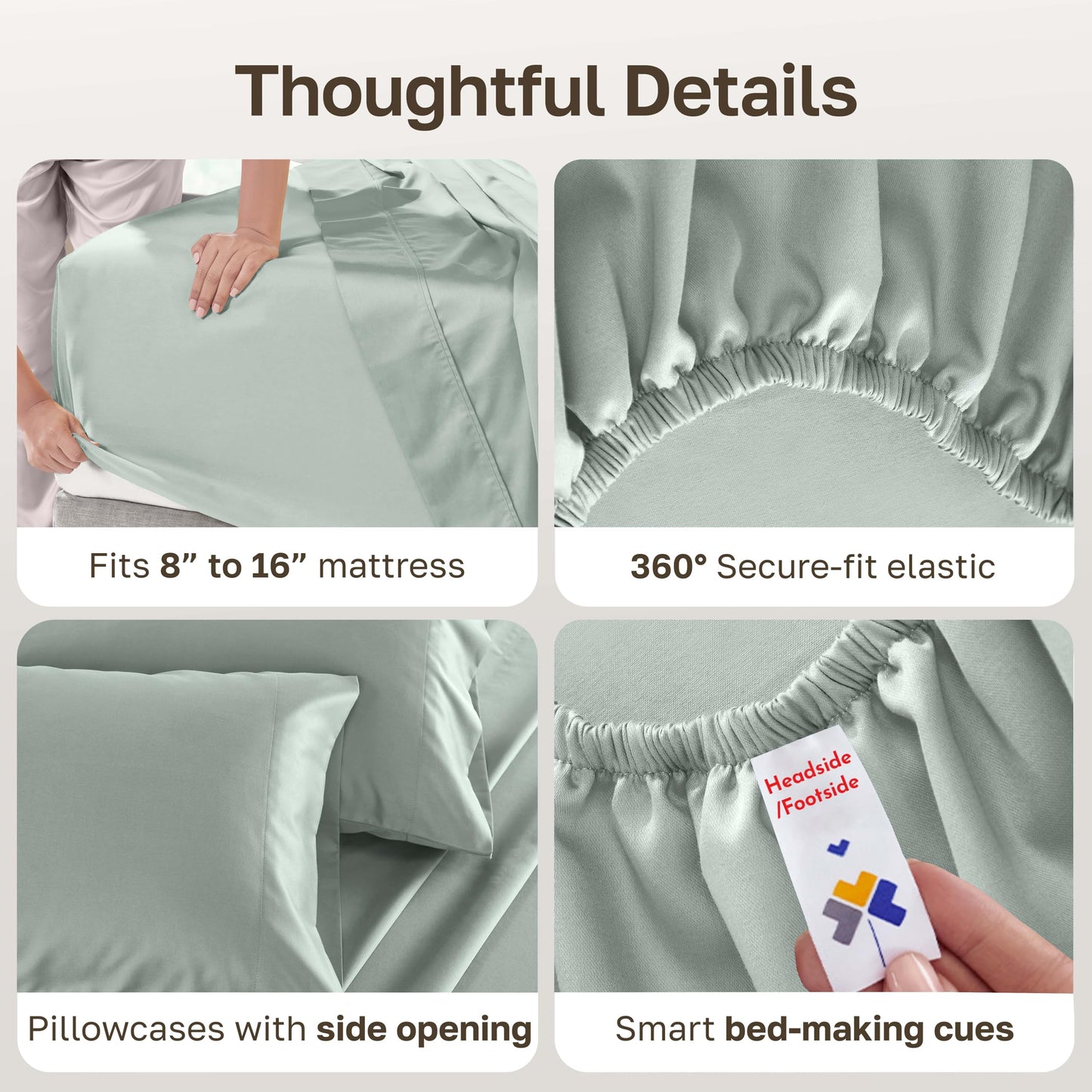 California Design Den - Luxury Queen Bed Sheets Set, Soft 100% Cotton Sheets Deep Pockets Snug Fit Elastic, 500 Thread Count Sateen, Cotton Sheets Set (Silver Sage)