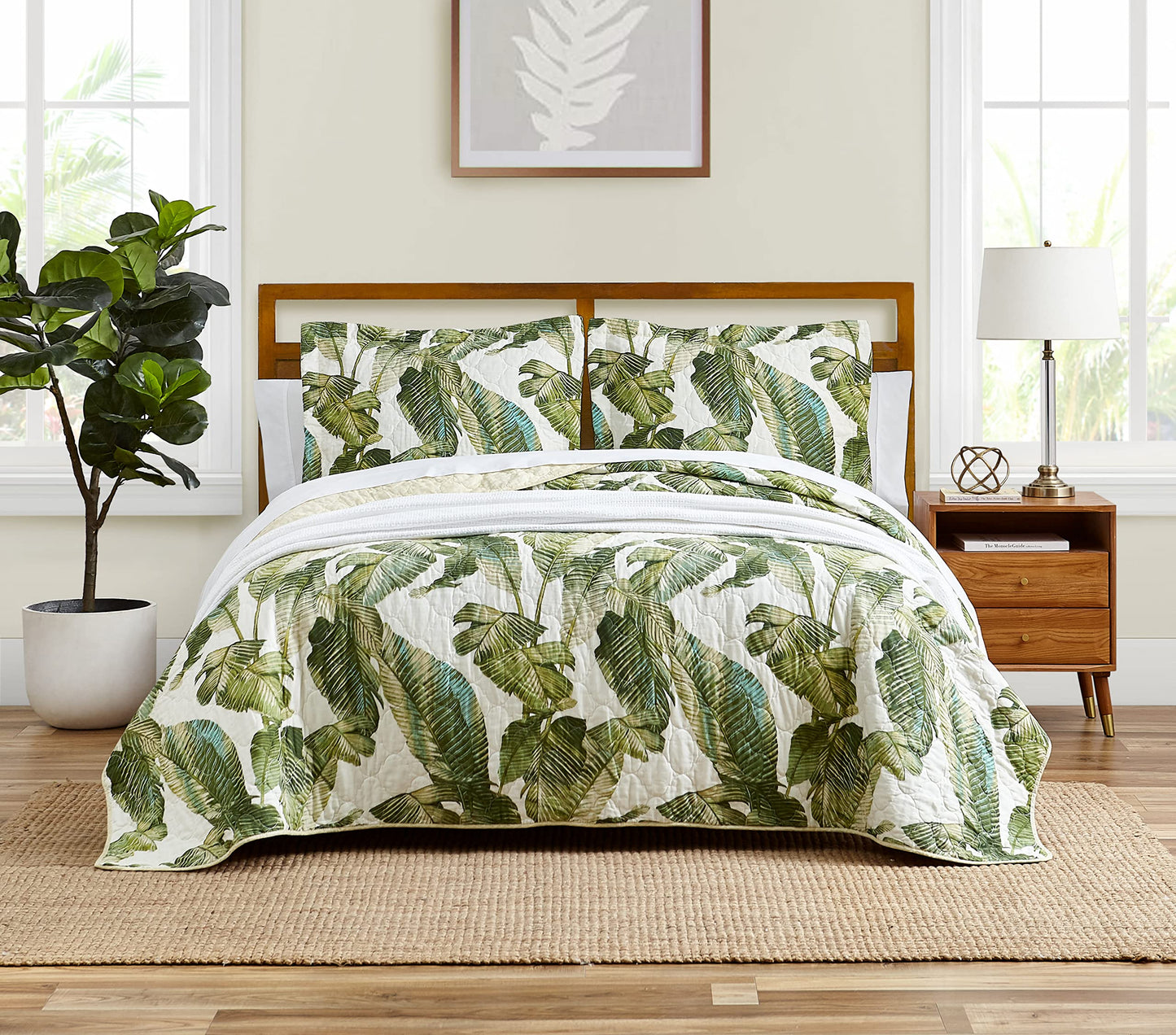 Tommy Bahama - Queen Quilt Set, Reversible Cotton Bedding with Matching Shams, Soft All Season Bedspread, Coastal Bedding Set (Fiesta Palms Green, Queen)