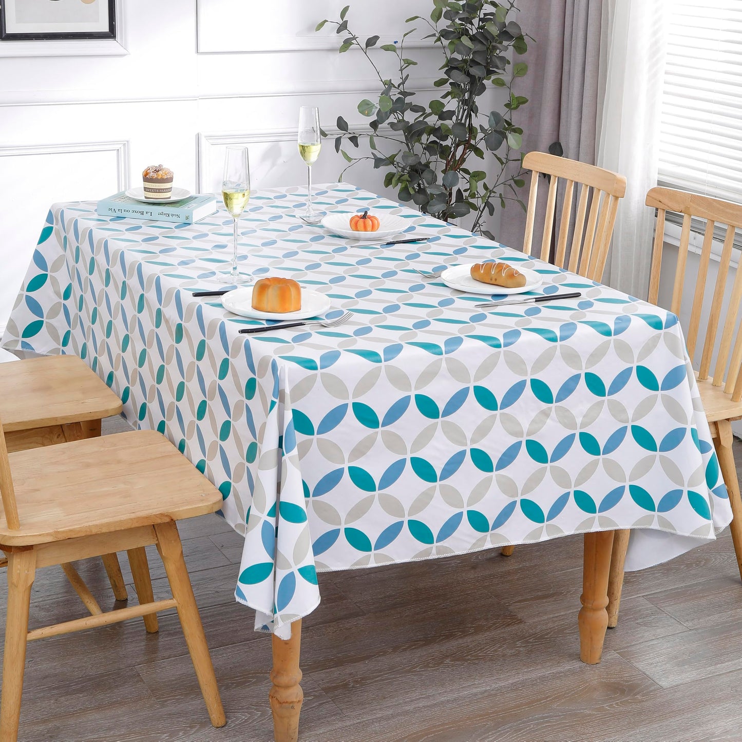 Walrus Heavy Duty Vinyl Tablecloth with Flannel Backing Waterproof Oil-Proof Plastic Table Cloth Stain-Resistant Wipeable Table Cover for Indoor and Outdoor (Geometric Leaf,54x54 Inch)