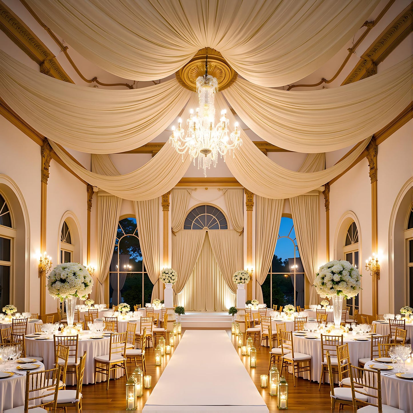 gogoparti 10x20FT Beige Ceiling Drapes for Weddings Parties - 2 Panels of 5x20FT Wrinkle Free Silk Beige Drapes for Tent Canopy, Weddings, Birthdays, Parties, Tent & Event Decoration