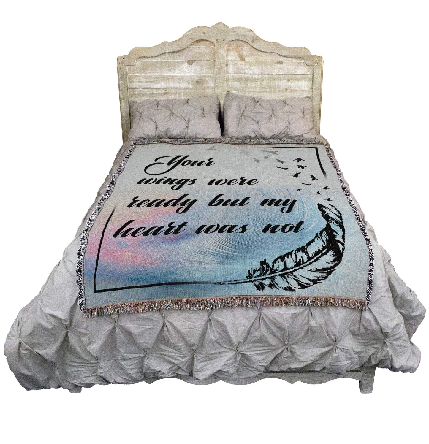 Pure Country Weavers Your Wings were Ready But My Heart was Not Blanket - Sympathy Bereavement Gift Tapestry Throw Woven from Cotton - Made in the USA (72x54)