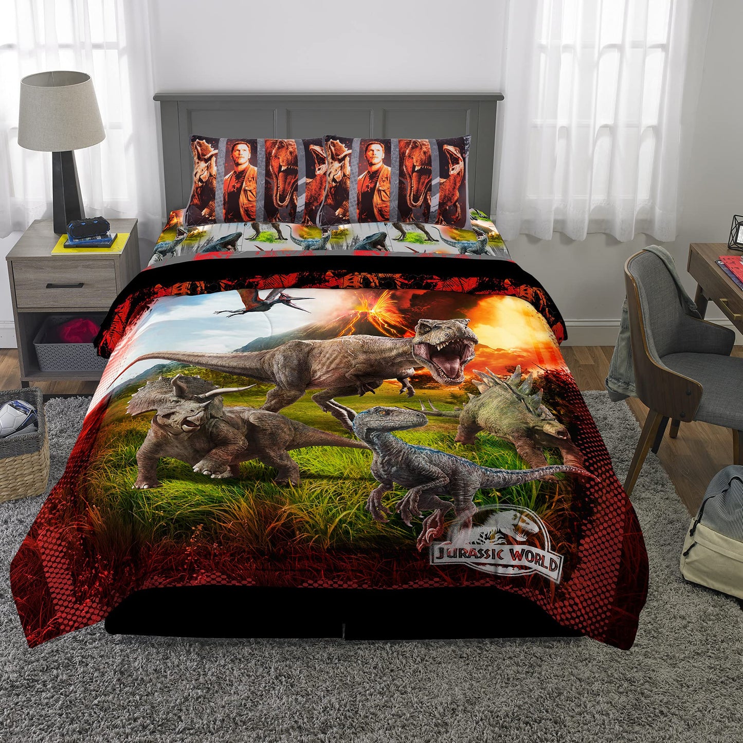 Franco Kids Bedding Super Soft Microfiber Comforter and Sheet Set, 5 Piece Full Size, Jurassic World