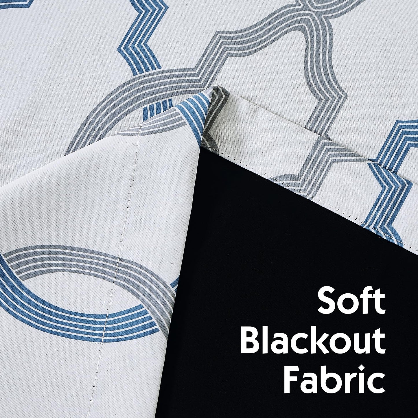 ugoutry 100% Blackout Curtains 63 Inches Long for Bedroom, Blue Grey on White Moroccan Geometric Patterned Window Curtain for Living Room, Farmhouse Thermal Insulated Drapes Grommet Top 2 Panels