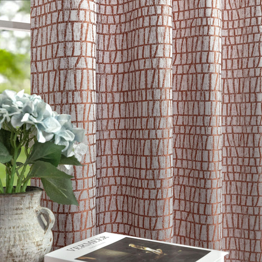 Terracotta Boho Curtains 84 Inches Long for Living Room Grommet Patterned Drape 50% Blackout Room Darkening Geometric Decorative Modern Western Curtain for Bedroom 84 Inch Length 2 Panels Rust Colored