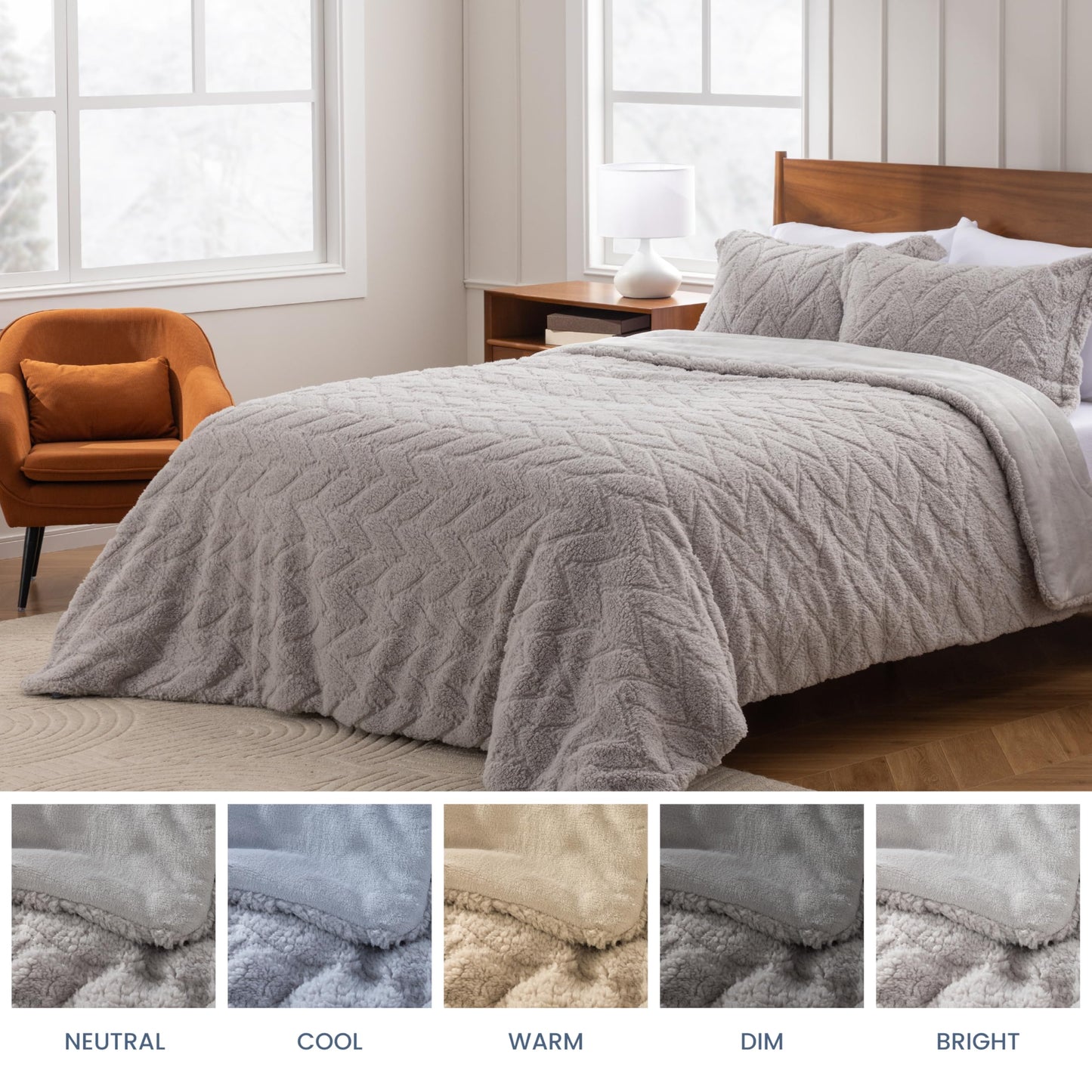 Berkshire Sherpa & Velvetloft Comforter Set Full/Queen, Luxuriously Warm Fleece Reversible Microfiber Plush Bedding Set with 1 Comforter(90"x90") and 2 Pillow Shams(24"x30"), Wisp Grey