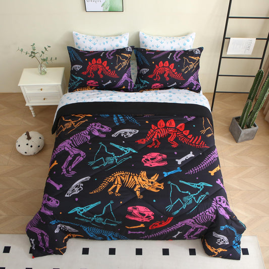 Jameswish 7 Piece Boys Dinosaur Comforter Set Twin Size 3D Black Dinosaur Skeleton Bedding Set for Toddler Kids Teens Christmas Birthday Gift