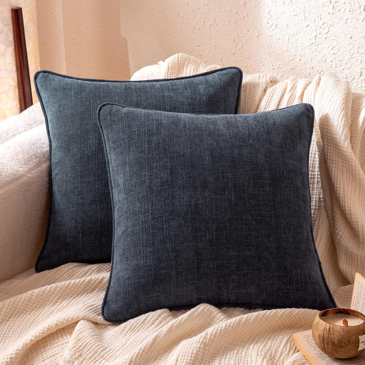Amazon Basics Faux Linen Throw Pillow Covers with Hidden Zipper Closure, 16 × 16in, Navy Blue, Pack of 2