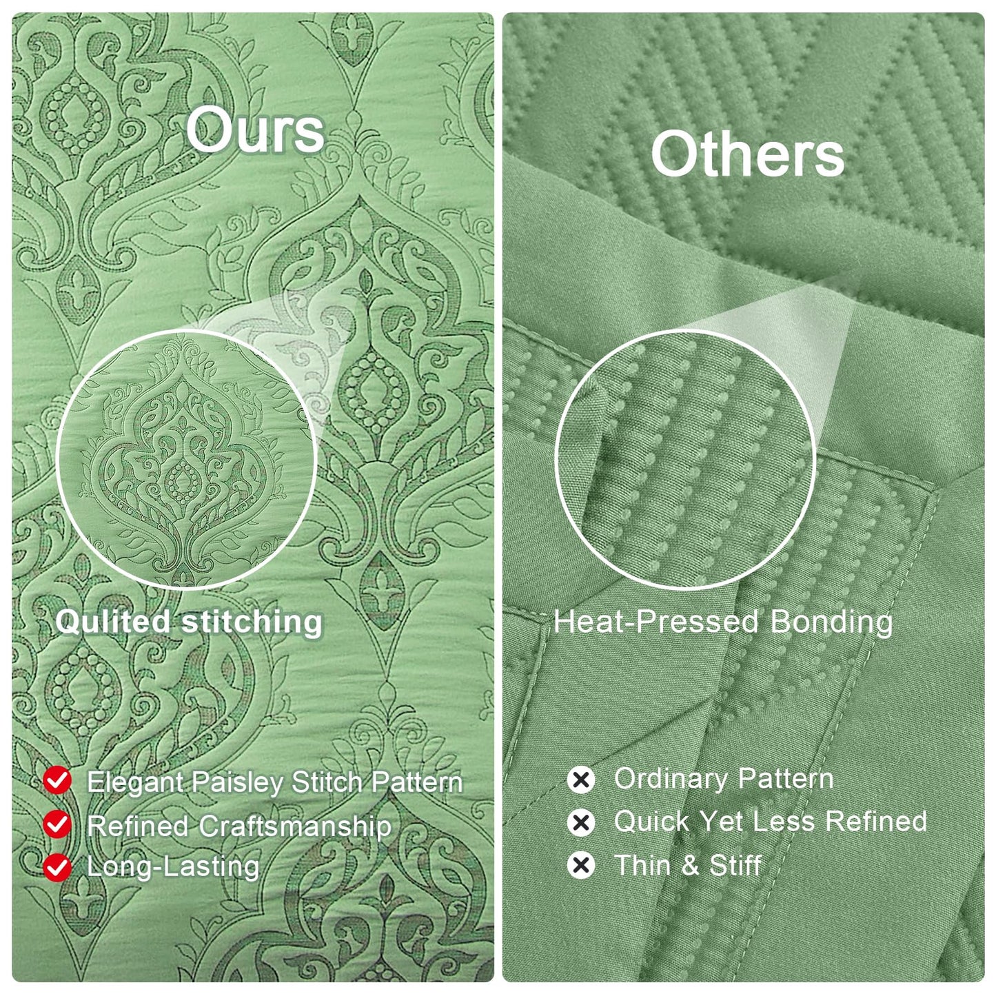 DaisyHuang Oversized Bedspread Coverlet Set King Size - Lightweight Bedding Cover - Beautiful Stitching - 4 Piece Reversible Bedspread, Olive Green