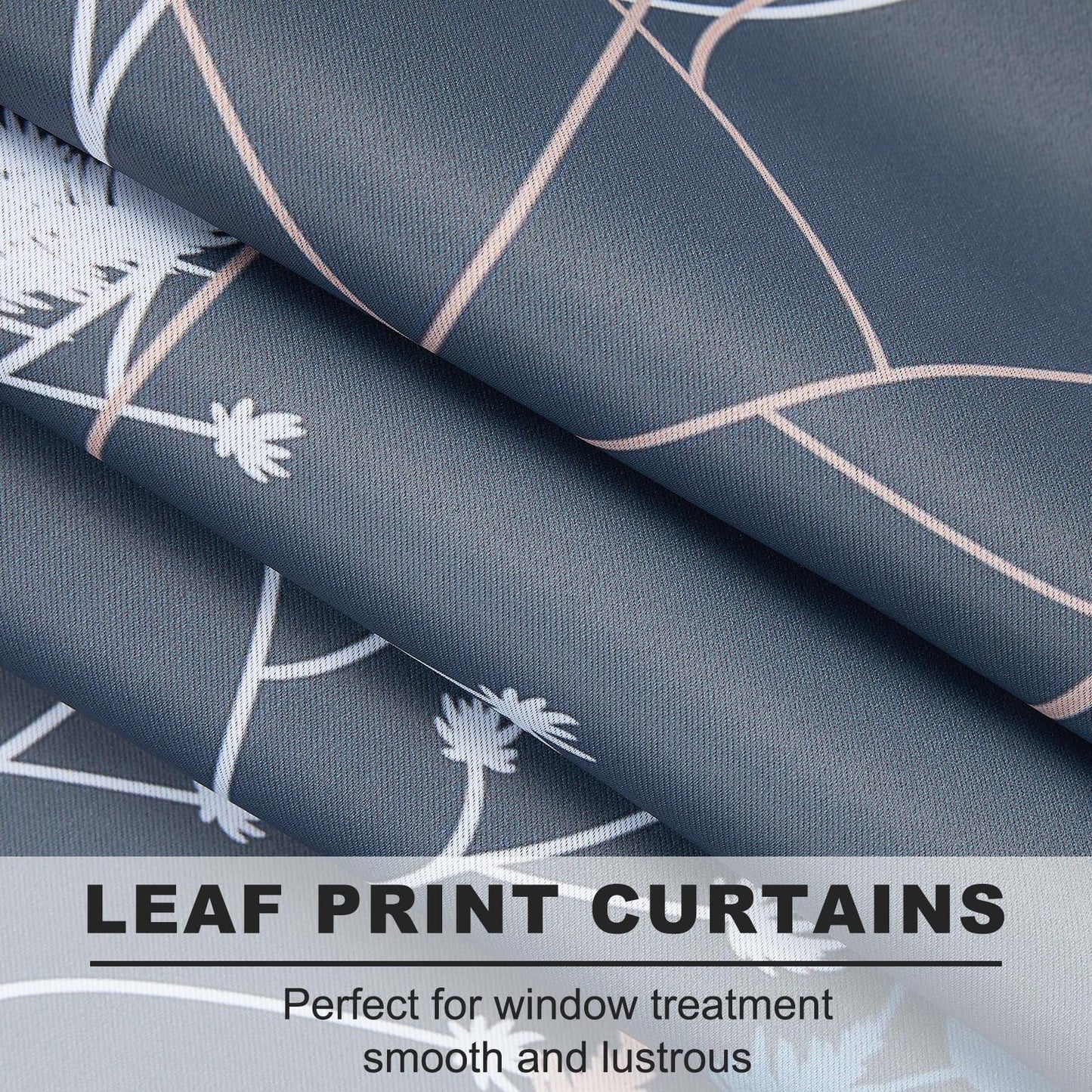 GICDSU Blue Leaves Blackout Curtains 63 Inch Length, Room Darkening Curtains for Living Room Bedroom with Botanical Printed, 2 Panels Set W52xL63