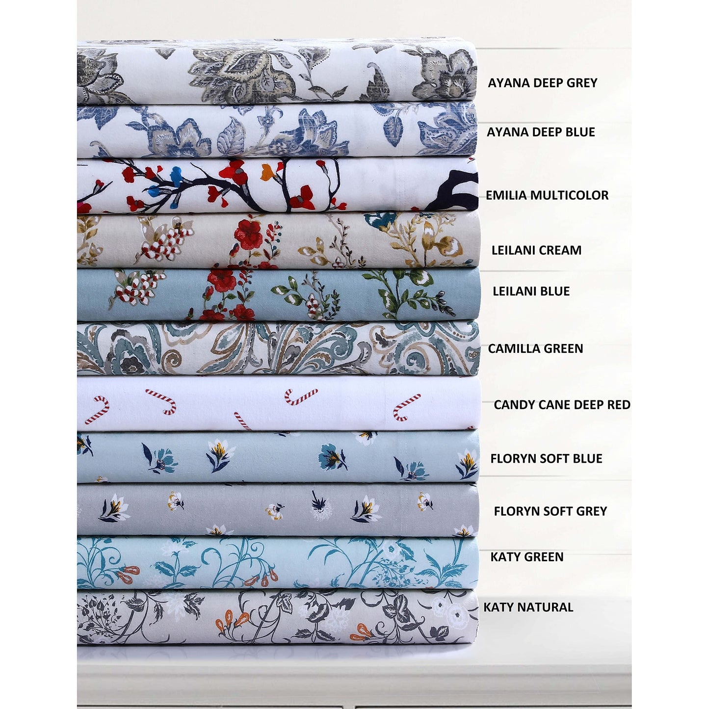 Tribeca Living Ultra-Soft Flannel Sheets Queen - 170-GSM Cotton, 4 Piece Deep Pocket Bed Sheet Set in Floryn Light Grey Print