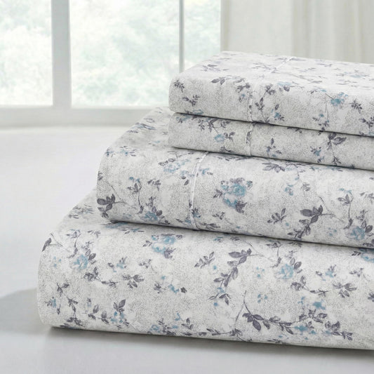 Modern Threads Silky Soft Microfiber and Wrinkle Free Sheets - Luxurious Microfiber Bed Sheets Includes Flat Sheet, Fitted Sheet with Deep Pockets, & Pillowcases Kashmir Rose Blue, Twin