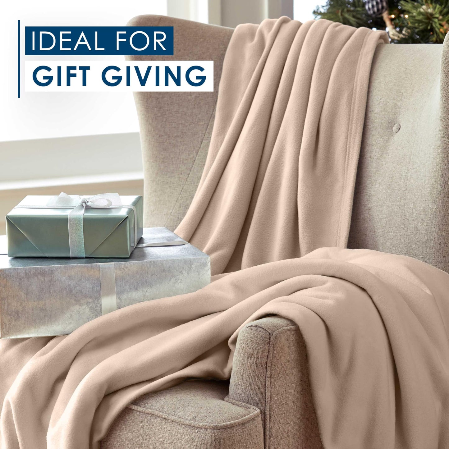 Twin/Twin XL Size Fleece Bed Blanket - Comfy Supersoft Fleece Blanket – All-Season, Light Weight, Luxuriously Soft - Throw Blanket for Couch and Sofa - Machine Wash - Beige