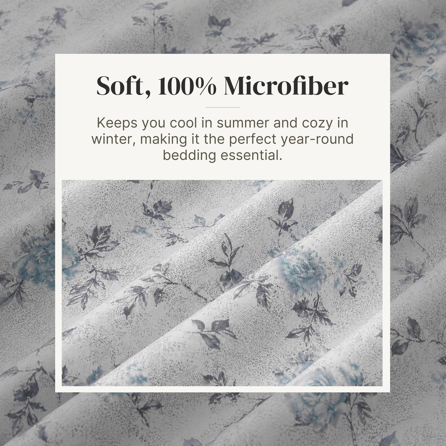 Modern Threads Silky Soft Microfiber and Wrinkle Free Sheets - Luxurious Microfiber Bed Sheets Includes Flat Sheet, Fitted Sheet with Deep Pockets, & Pillowcases Kashmir Rose Blue, Twin