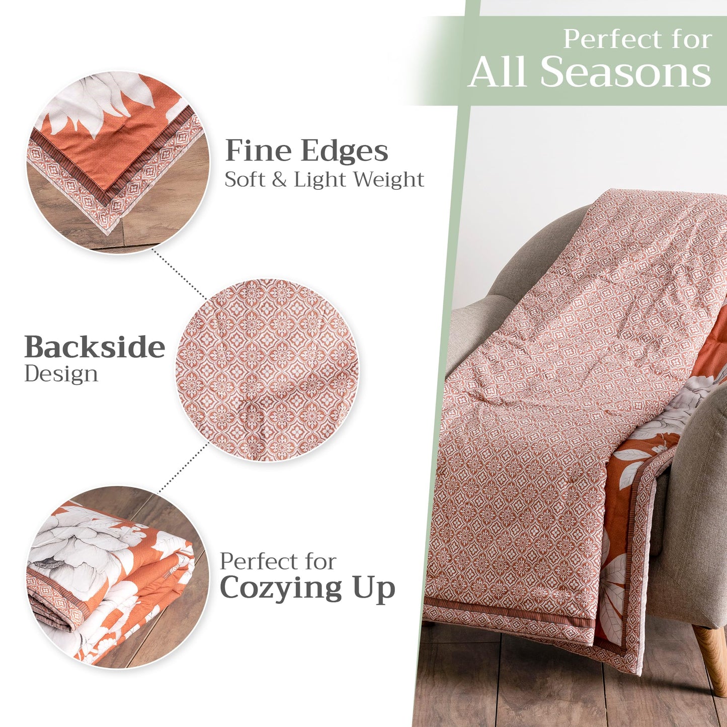 Maison d' Hermine Throw Blanket for Couch Lightweight Soft Warm Breathable Cotton Throw Blankets for Bed Girls Boys Women Men Gifts Room Spring Summer (Pretty Autumn - Langoustino, 60" X 80")