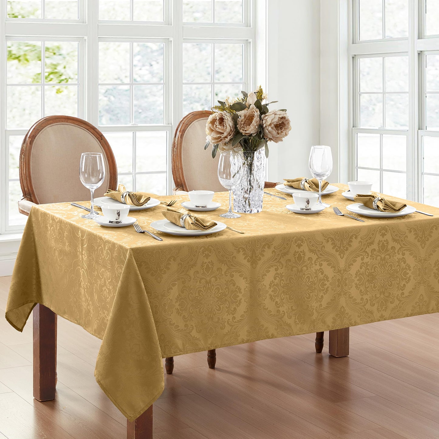 Threadmade Caiden Elegance Damask Tablecloth, Gold - 52" W x 52" L Square
